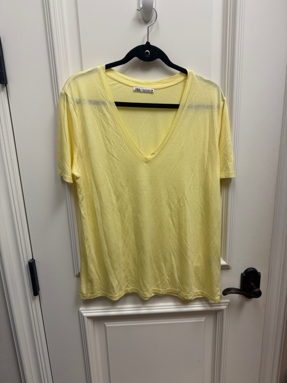 Zara lemon Yellow V-Neck lyocell soft shirt vneck top boyfriend Tee basic
